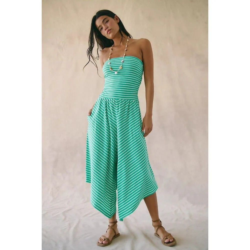 Free People Free-est Daley One-Piece Strip Tube Jumpsuit Dress Smocked XS 289832